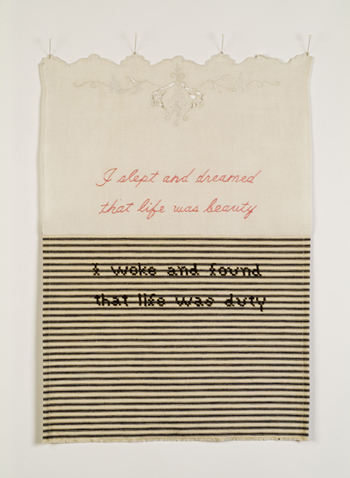Allison Cooke Brown, Daydream, 2006, ticking and linen with cotton embroidered floss