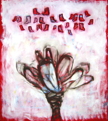 Irene Stapleford, <i>Brown Buds, Red Boots</i>, acrylic painting