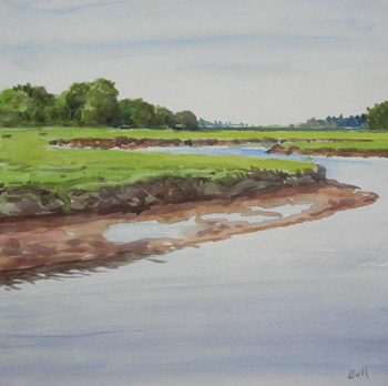 Alan Bull, <i>Essex Marsh</i>, watercolor on clay board