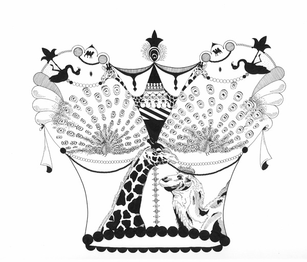 Elianna Mesaikos, <i>Burlesque Crown</i>, 2008, ink on paper, 14
