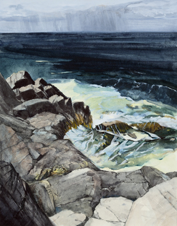 Michael Torlen, <i>3. Rain Away, Monhegan (from Songs for My Father)</i>, watercolor and gouache