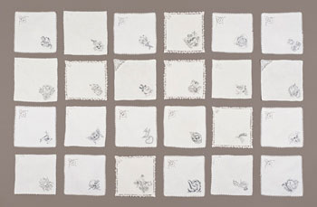 Allison Cooke Brown, <i>Tattoo Project</i>, vintage linen napkins, cotton embroidery floss 