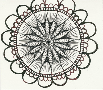<i>Calatrava Flower</i>, 2007, ink and thread on paper 5 x 5 1/2 in